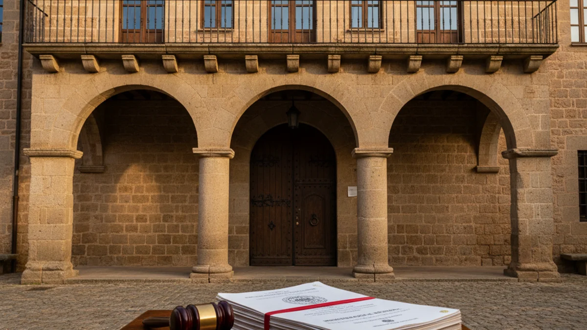 Imatge genèrica d'uns documents oficials sobre una taula de fusta en un entorn institucional.