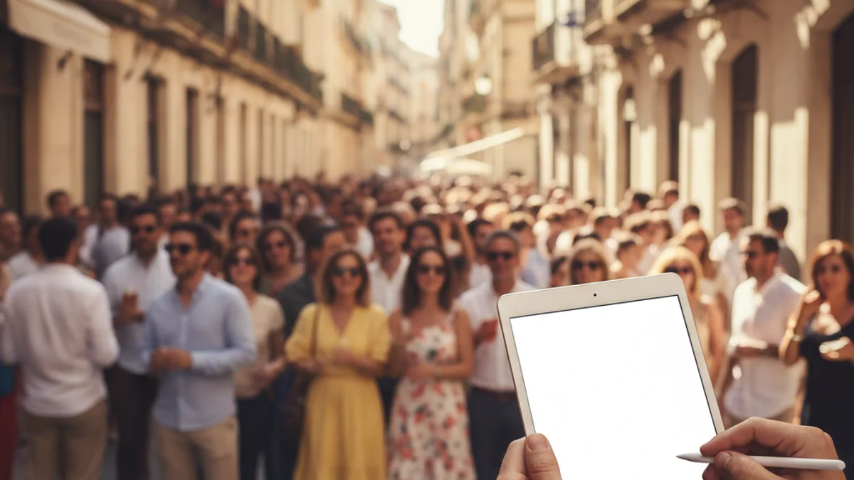 Imatge genèrica d'una persona realitzant una enquesta a peu de carrer en una ciutat.