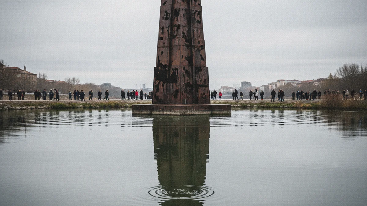 Imagen genérica del monumento a la Batalla del Ebro situado en medio del río en Tortosa.