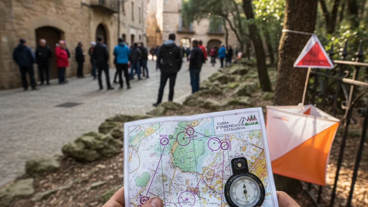 Generic image of a compass and a map during an orienteering race.