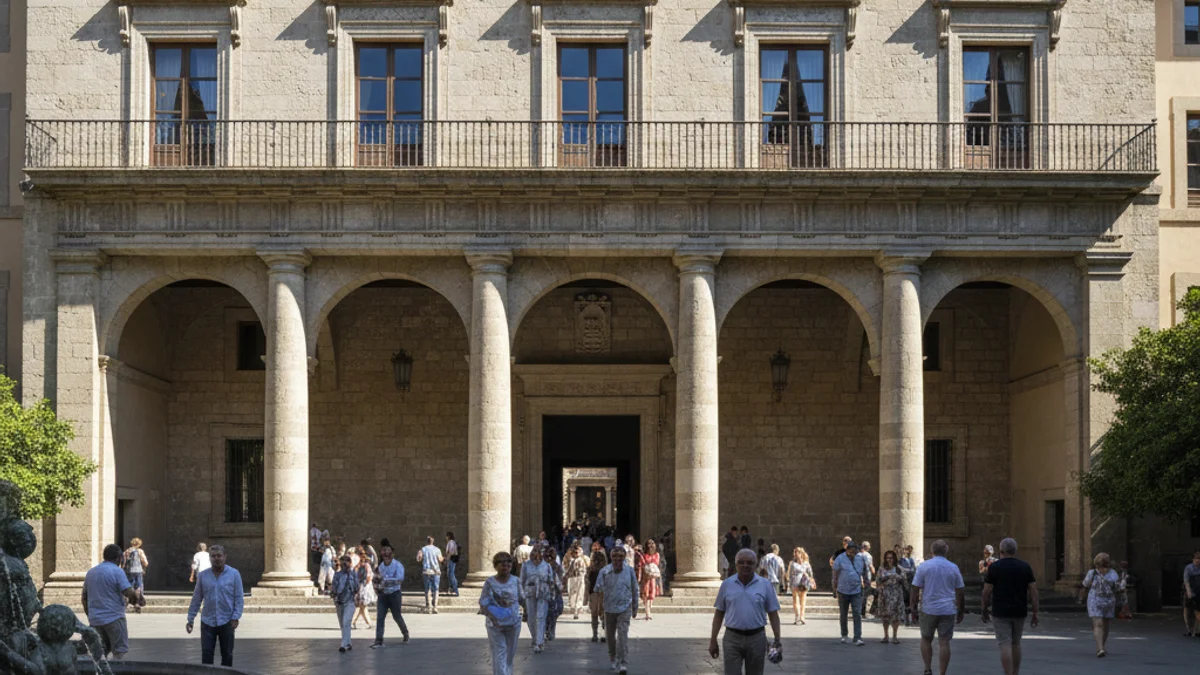 Imagen genérica de la fachada de un edificio institucional de piedra con arcos y columnas.