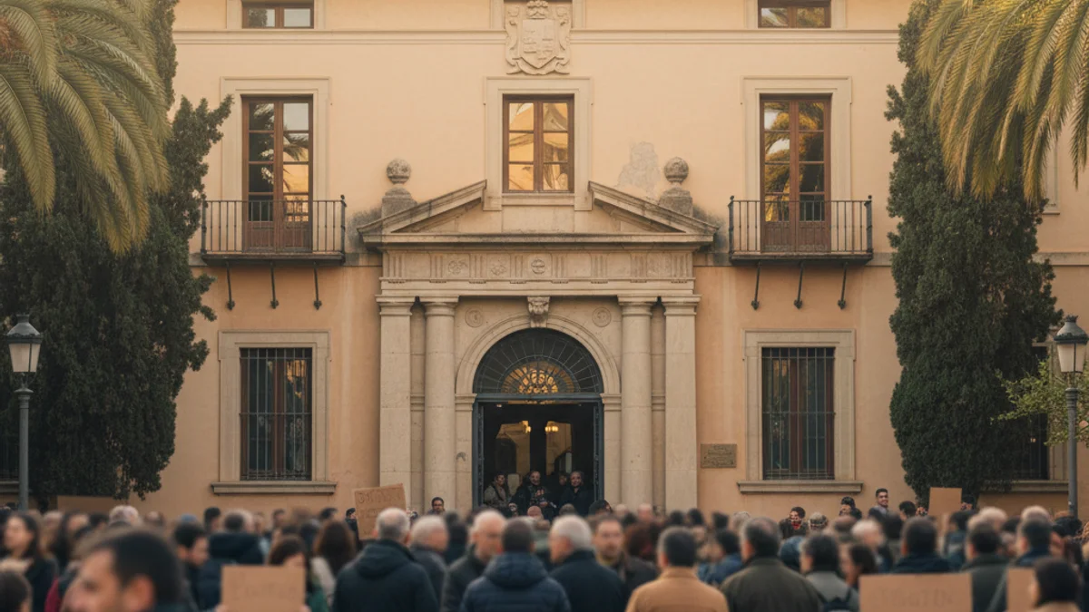 Imatge genèrica d'una concentració de suport davant d'uns jutjats.