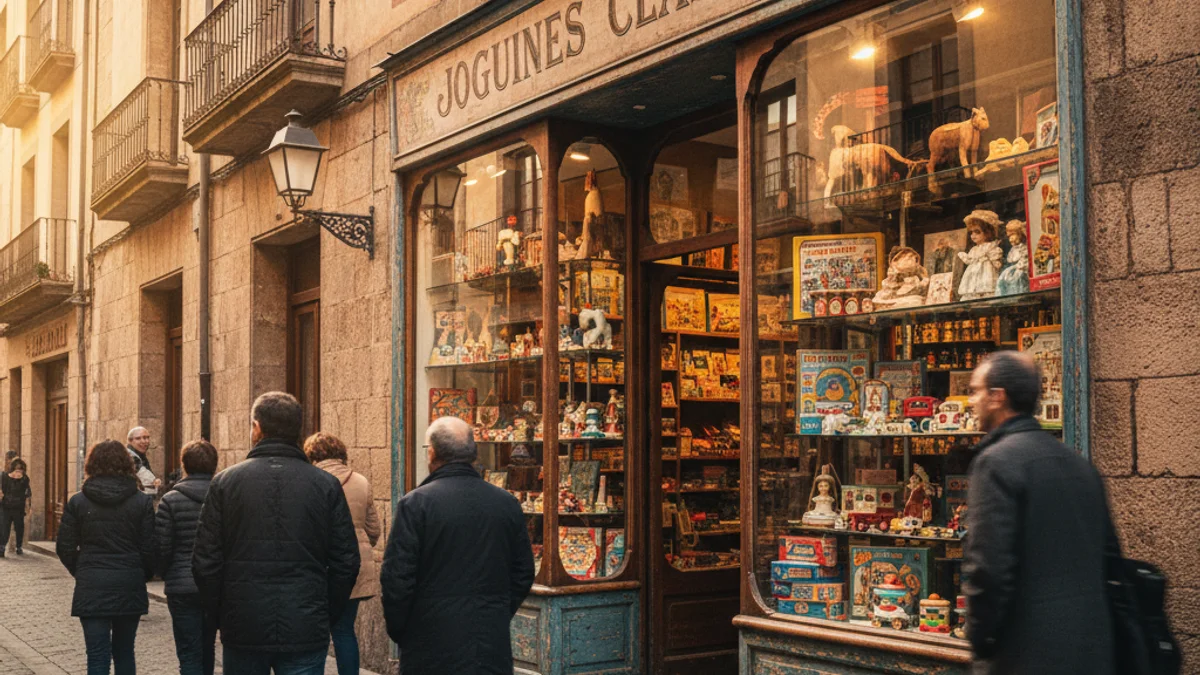Imatge genèrica de l'aparador d'una botiga de joguines tradicional amb un ambient nostàlgic.