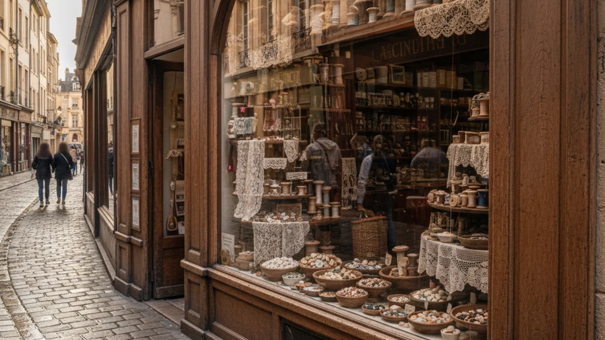 Imatge genèrica de l'aparador d'una merceria antiga amb fils i botons.