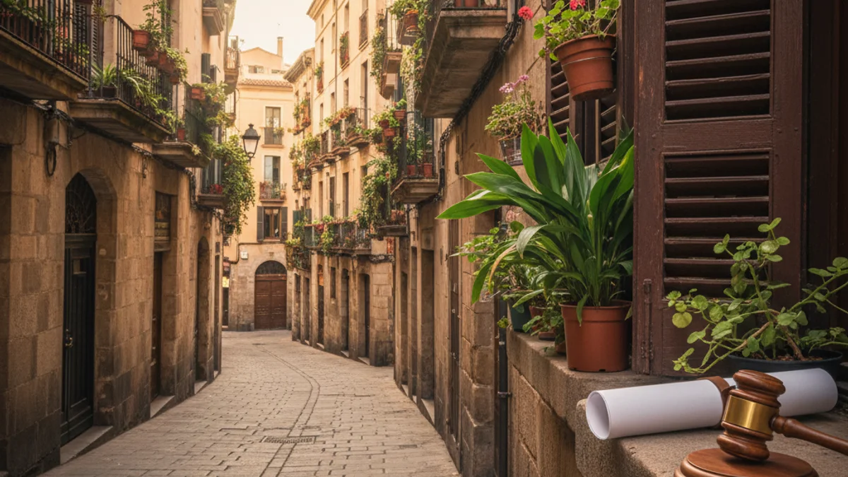 Generic image of a traditional street in the Gràcia district showing preserved architectural details.