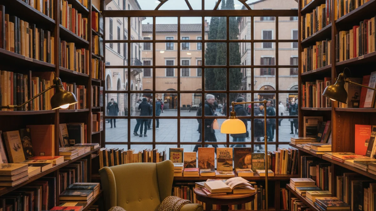 Generic image of the interior of a cozy bookstore with wooden shelves and books.