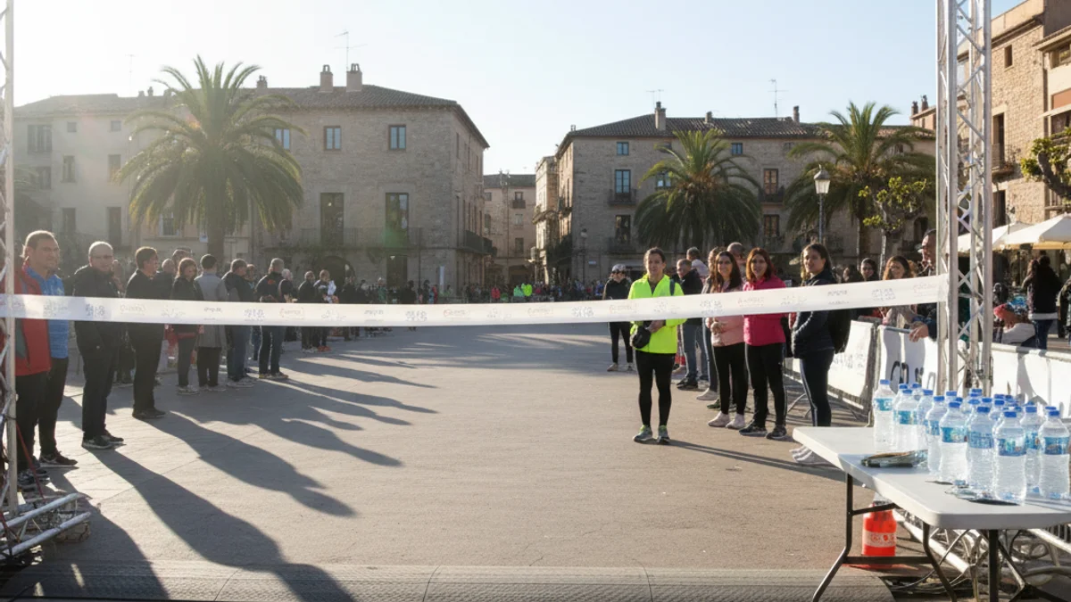 Imatge genèrica d'una línia d'arribada en una cursa d'atletisme urbana.