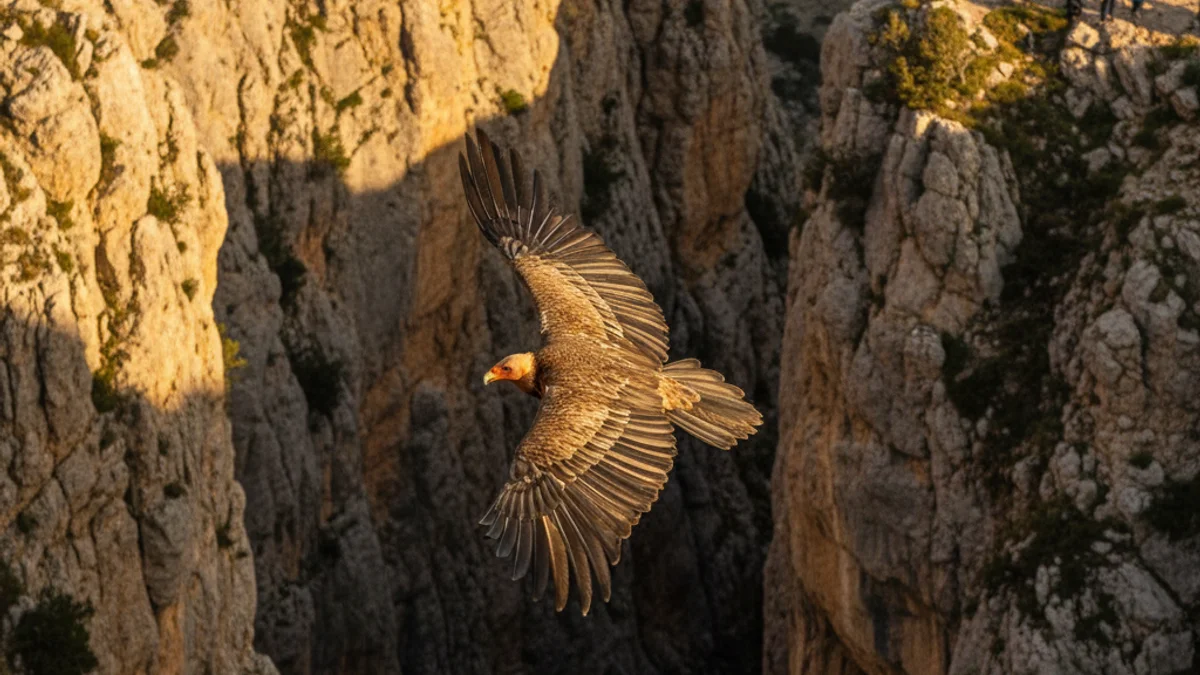 Imagen genérica de un quebrantahuesos sobrevolando los acantilados de la Noguera.