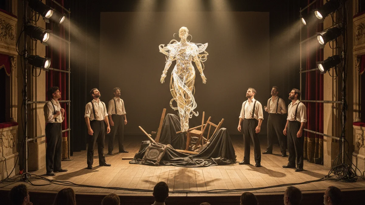 Imatge genèrica de la il·luminació dramàtica en un escenari teatral durant una representació religiosa.