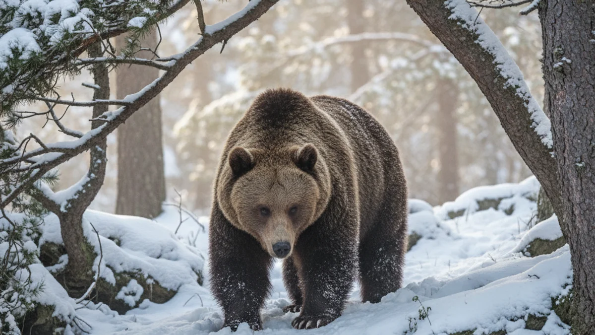 Imatge genèrica d'un os bru caminant per un bosc del Pirineu.