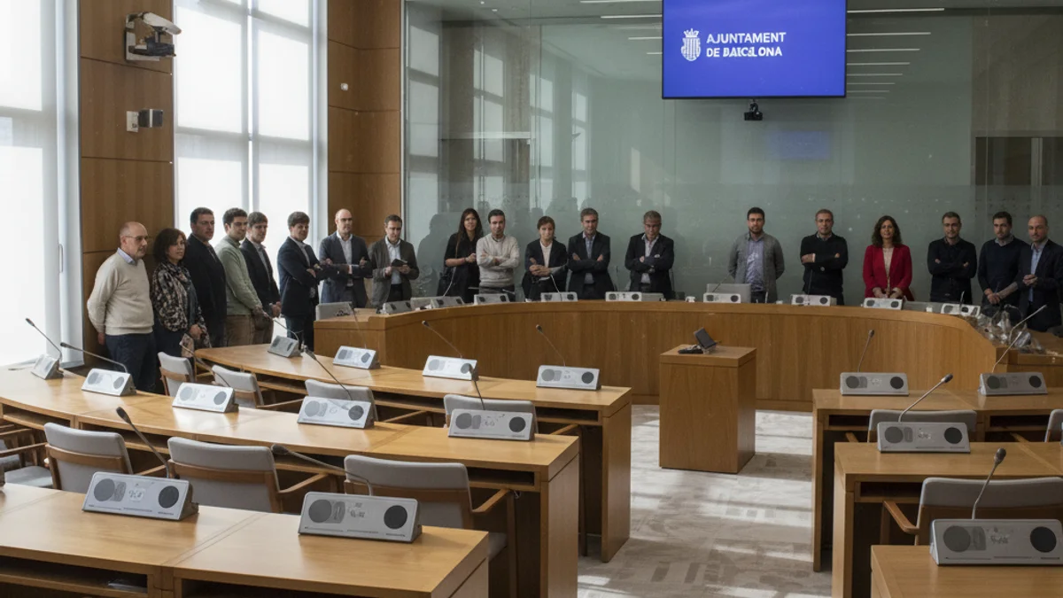 Generic image of a municipal plenary hall with microphones and institutional furniture.