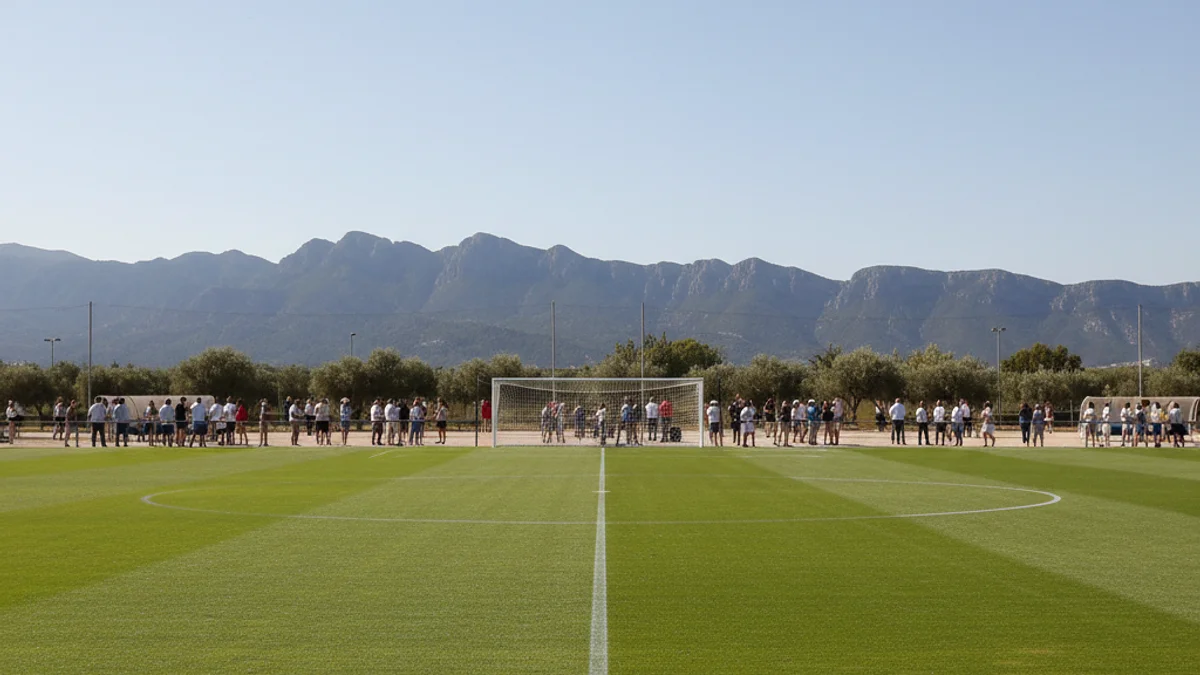 Generic image of a municipal football field ready for a competition.