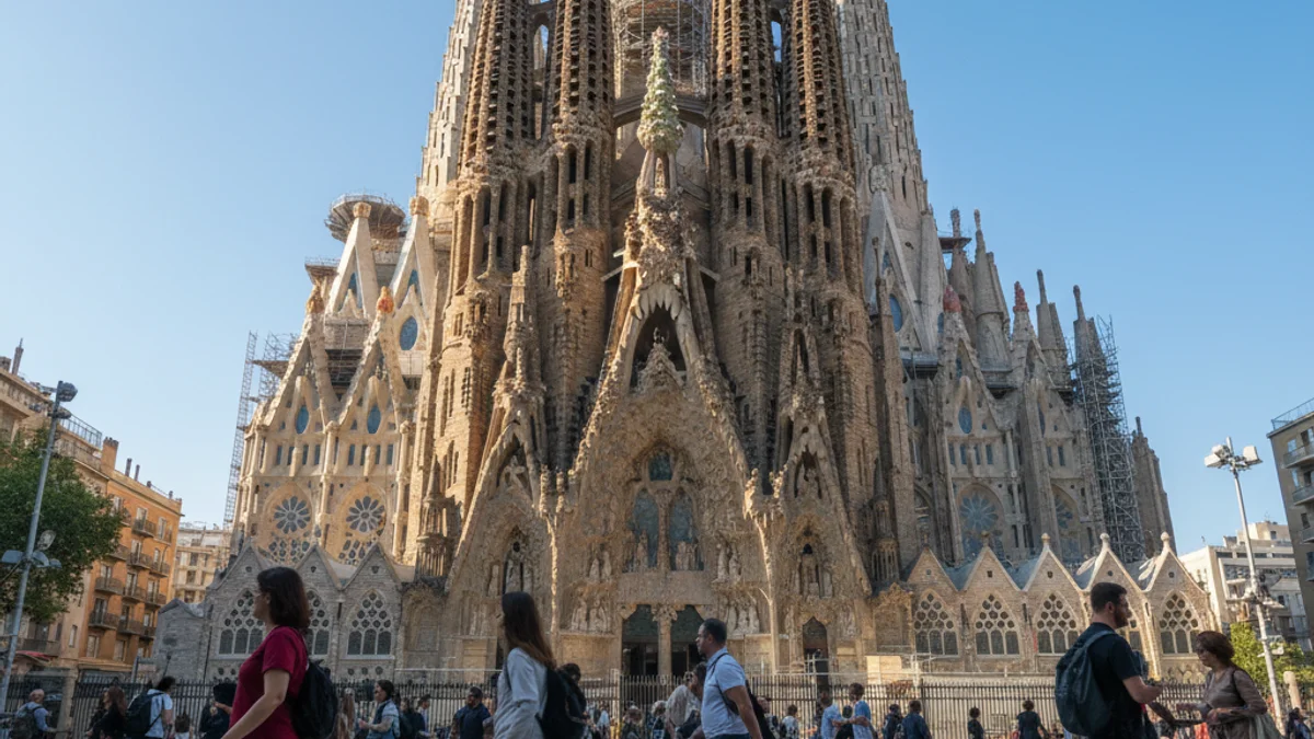 Imagen genérica de las obras de construcción en la fachada de la Gloria de la Sagrada Familia.