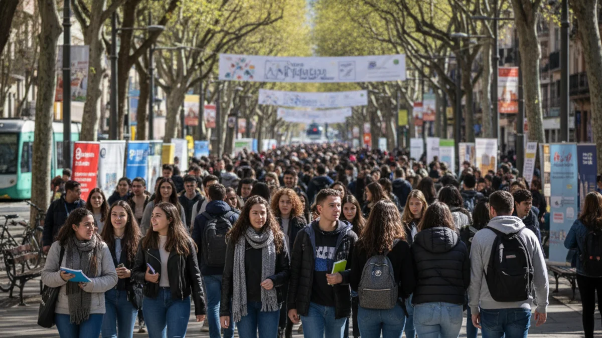 Imatge genèrica d'una fira educativa a l'aire lliure amb estands informatius.