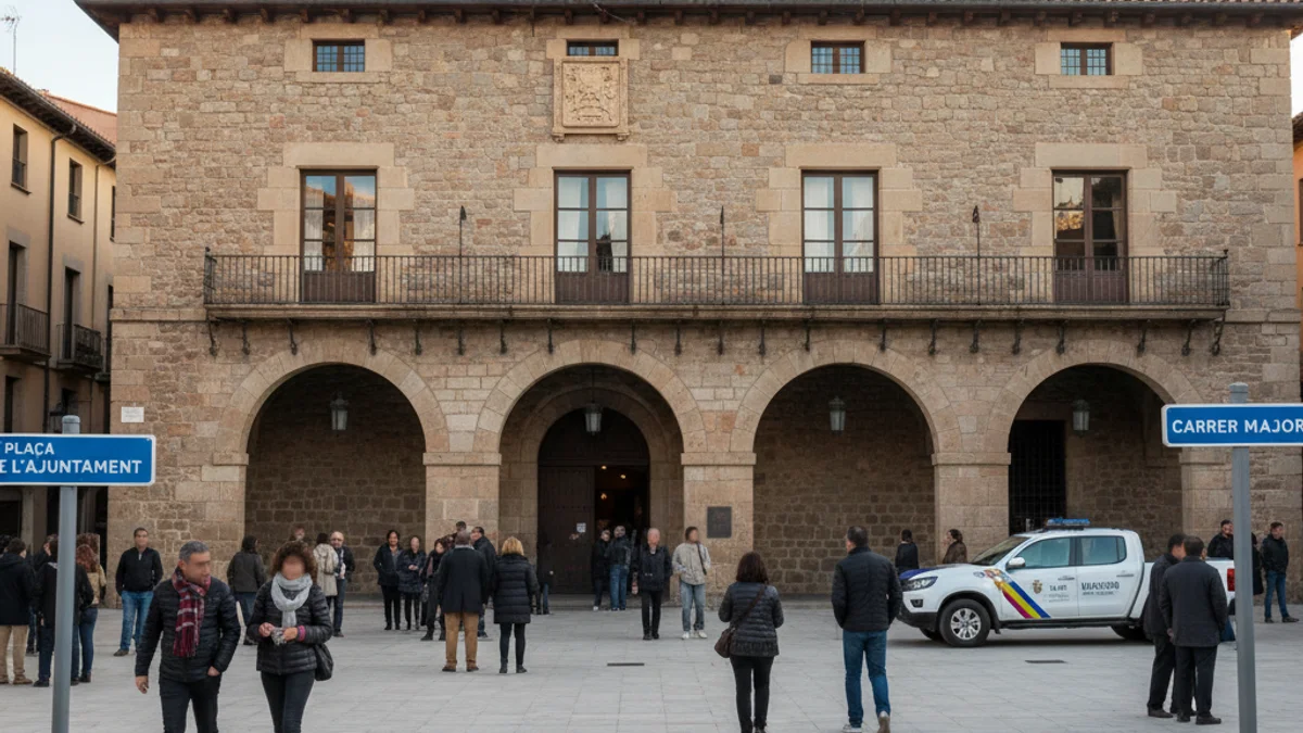 Imatge genèrica de la façana d'un ajuntament i la via pública amb senyalització urbana.