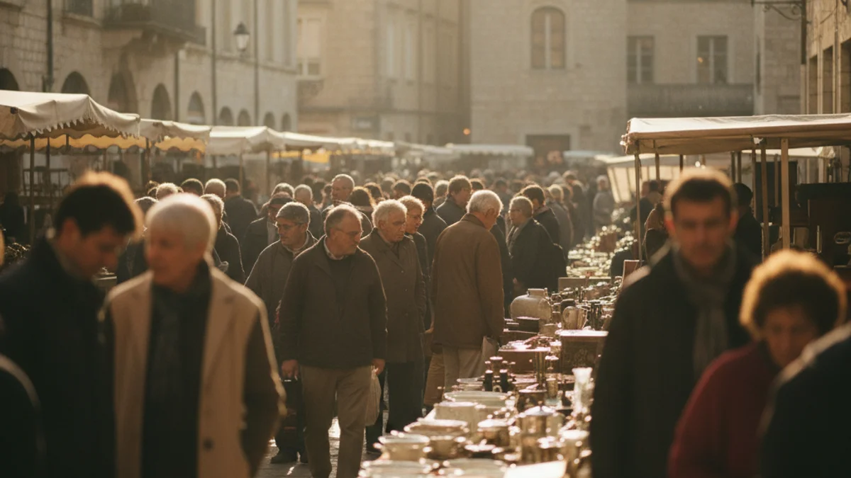 Imagen genérica de un mercat de antigüedades al aire libre en un casco histórico.