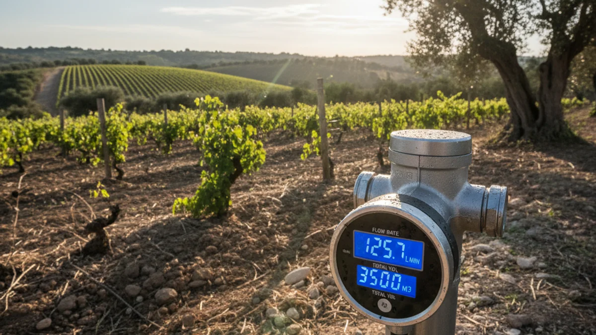 Generic image of a modern water hydrant in a vineyard field.