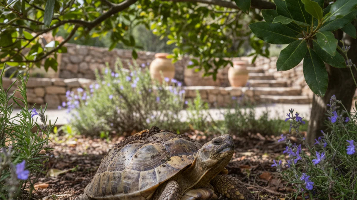 Imatge genèrica d'una tortuga de terra sortint del seu cau al jardí.