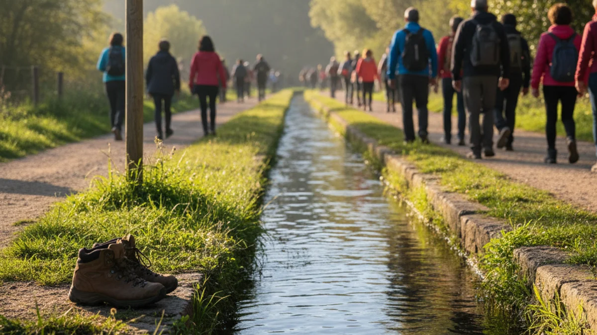 Imatge genèrica d'un camí vora un canal d'aigua durant una caminada popular.
