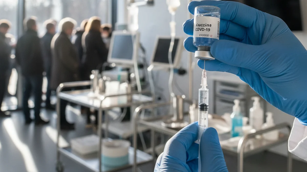 Generic image of a healthcare professional preparing a vaccine in a medical center.