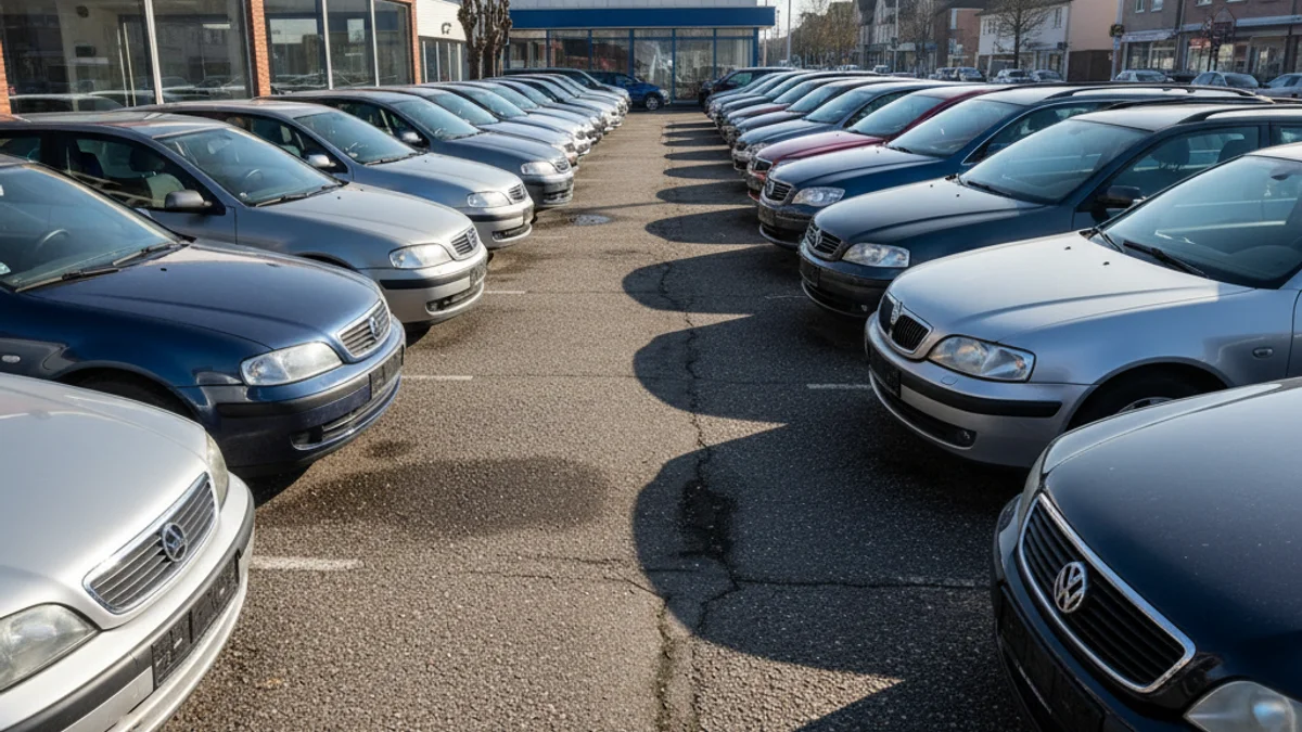 Imatge genèrica d'un concessionari de cotxes d'ocasió amb diversos models exposats.