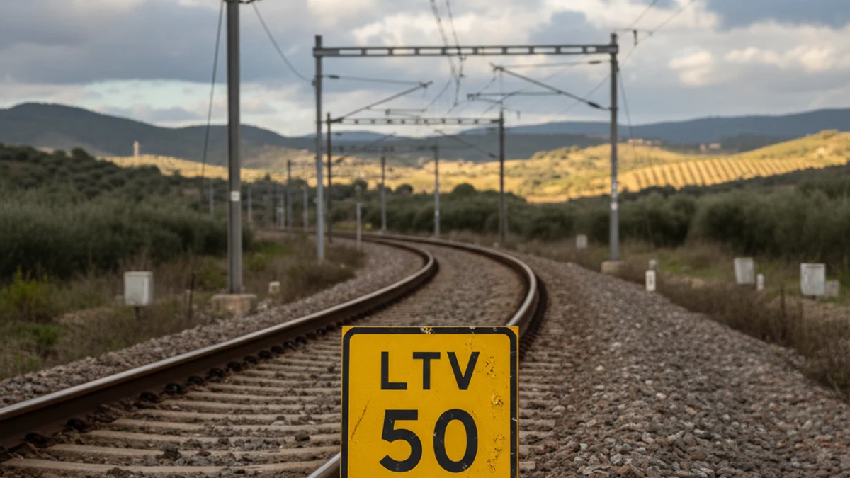 Generic image of a train track section with a speed limit sign.
