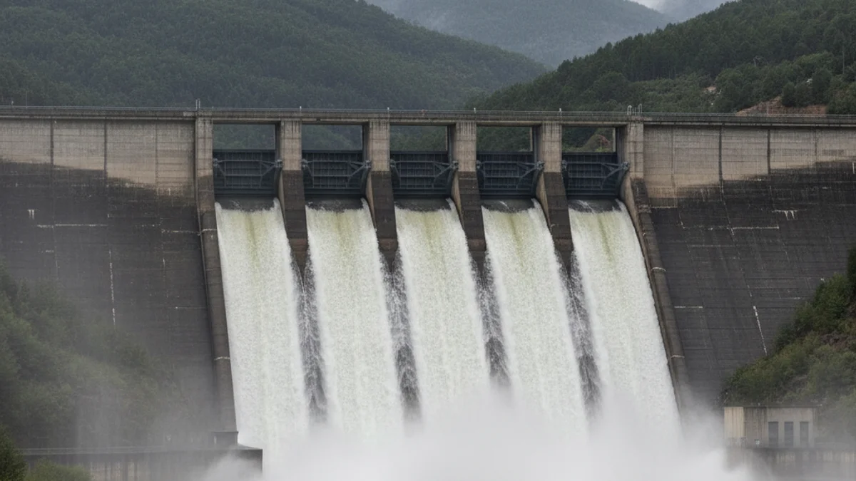 Imatge genèrica d'un pantà obrint les comportes per desembassar aigua després de fortes pluges.