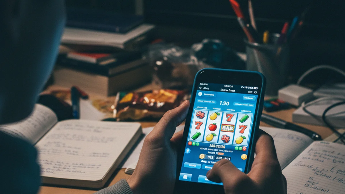 Imatge genèrica d'un jove utilitzant una aplicació de jocs d'atzar en un telèfon mòbil.