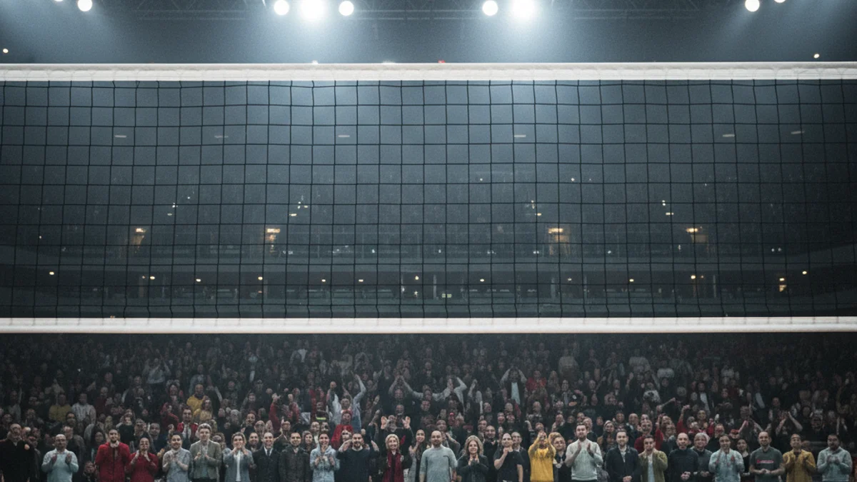 Generic image of a volleyball net in a sports arena.
