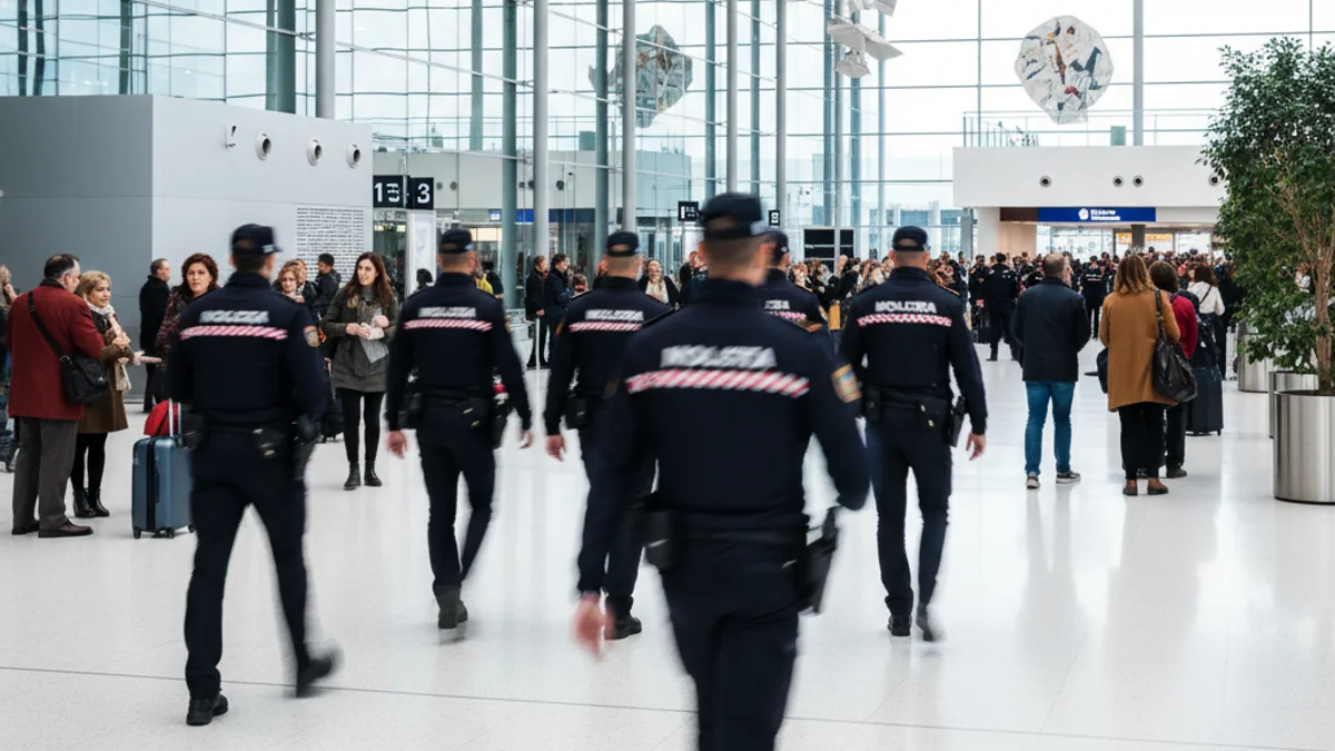 Generic image of several police officers patrolling a modern airport terminal.