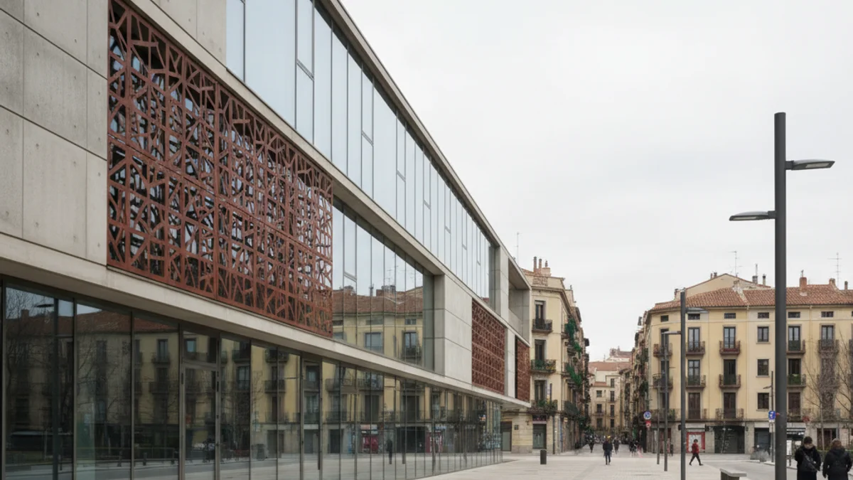 Generic image of the facade of an urban educational building without outdoor playground spaces.