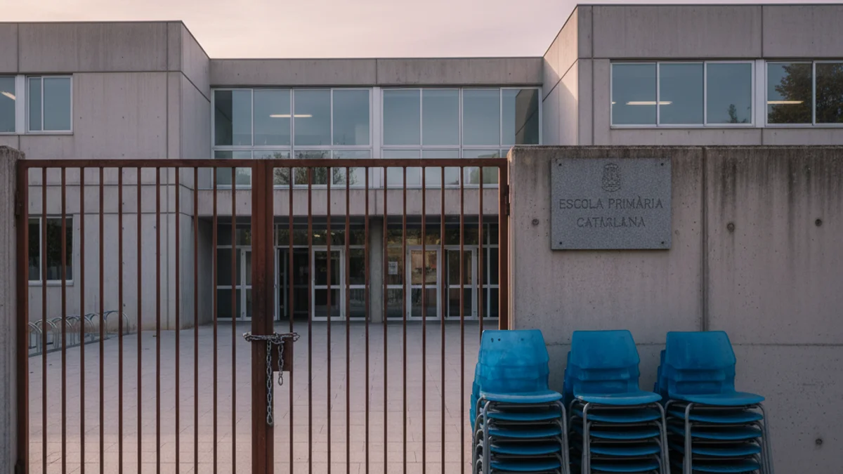 Imagen genérica de la entrada de un centro educativo público con las puertas cerradas.