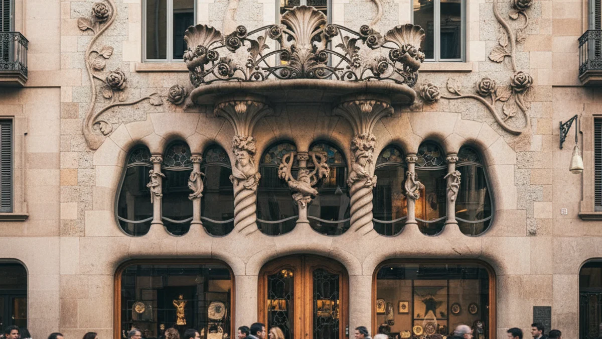 Generic image of a Modernist building facade with sculptural details and floral ornamentation.