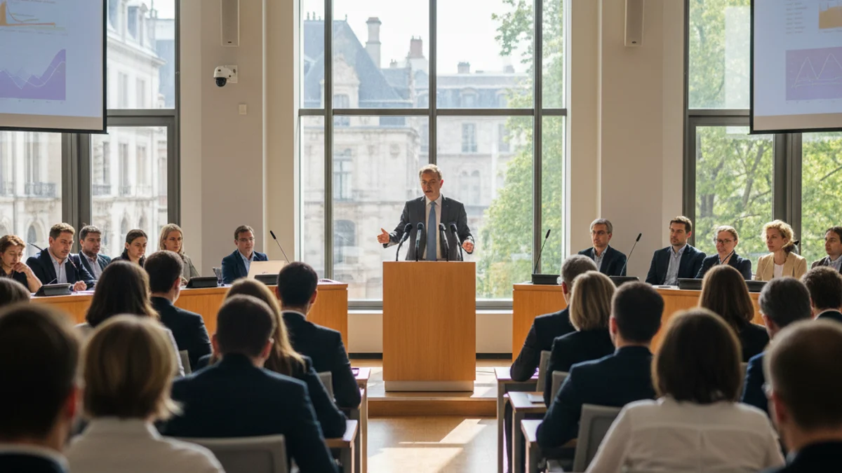 Imatge genèrica d'una xerrada educativa en una escola amb alumnes i un ponent.