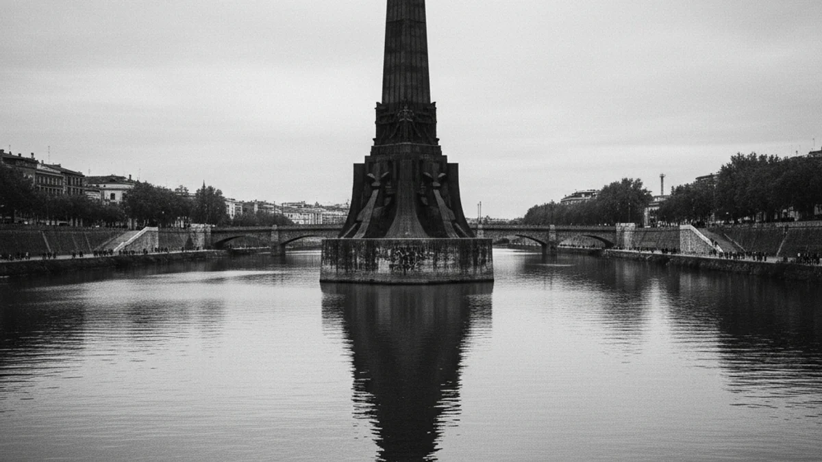 Generic image of the Francoist monument located in the middle of the Ebro river in Tortosa.
