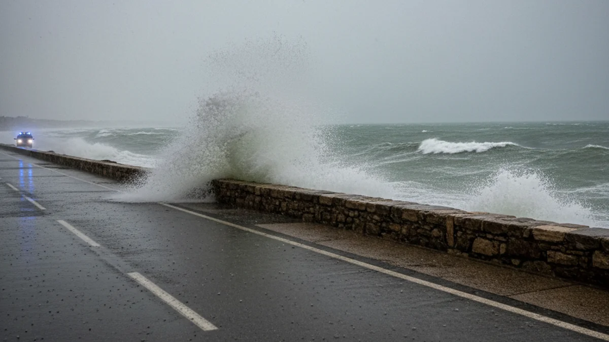 Generic image of a rainstorm and rough seas on the Tarragona coast.