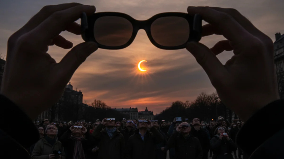 Imatge genèrica d'un eclipsi solar parcial amb el sol en forma de falç prima.