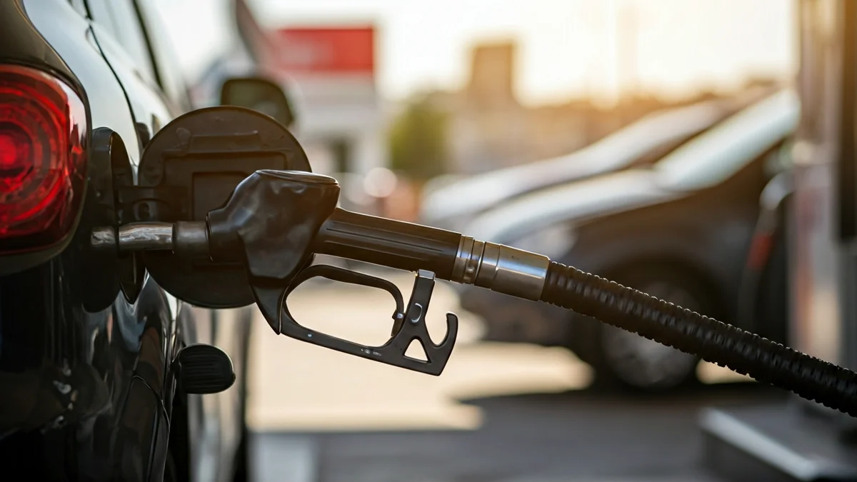 Imatge genèrica d'una mà omplint el dipòsit d'un cotxe en una benzinera.