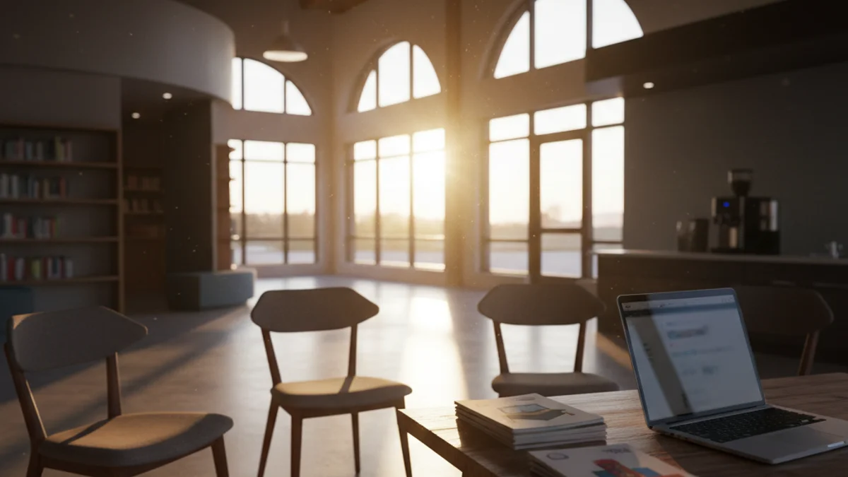 Generic image of a room prepared for an information session with brochures about scholarships and housing.