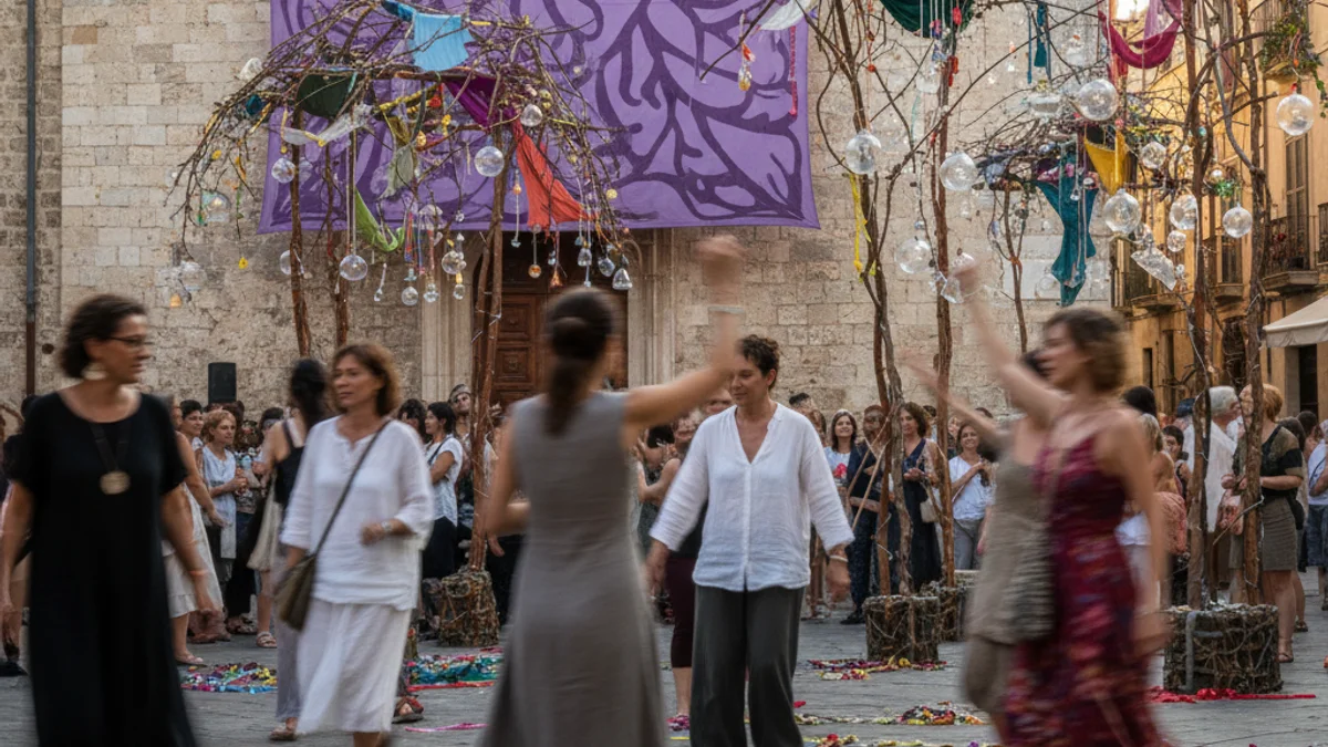 Imatge genèrica d'una jornada commemorativa pel Dia de la Dona en una plaça pública.