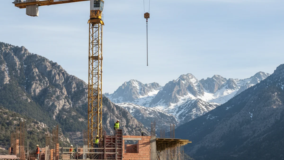 Imatge genèrica d'unes obres de construcció d'habitatges en una zona de muntanya.