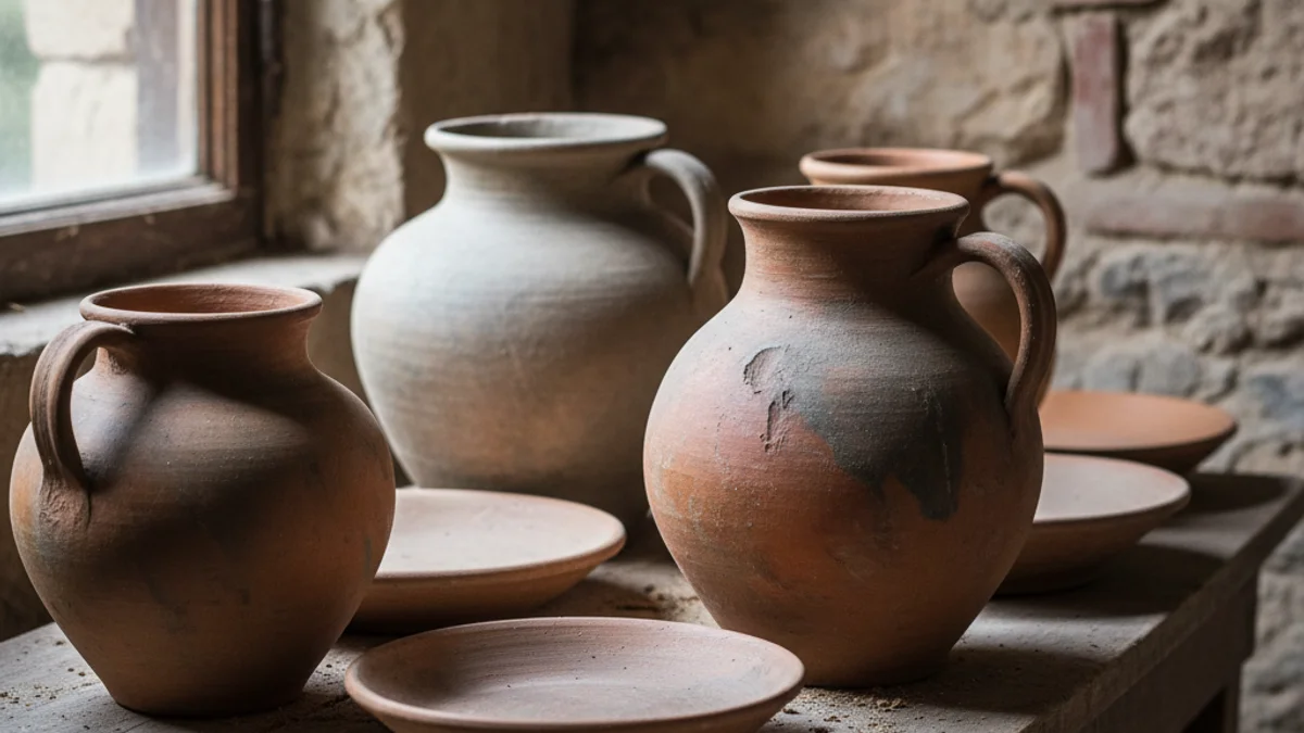 Imatge genèrica de peces de terrissa tradicional en un taller antic.