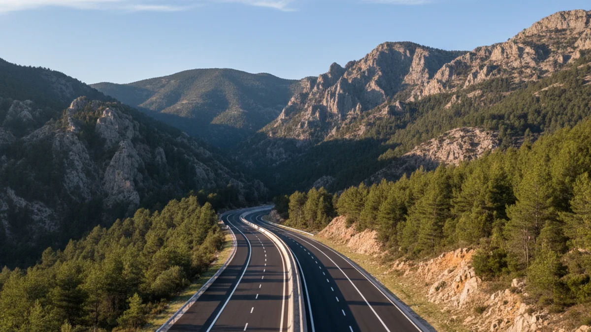Imagen genérica de una carretera de montaña con tres carriles y barrera central en el Berguedà.