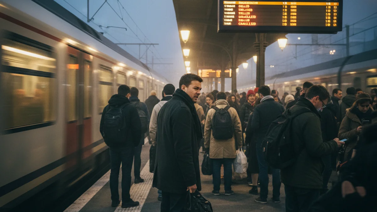 Imagen genérica de una persona esperando el tren en un andén con señales de retraso.