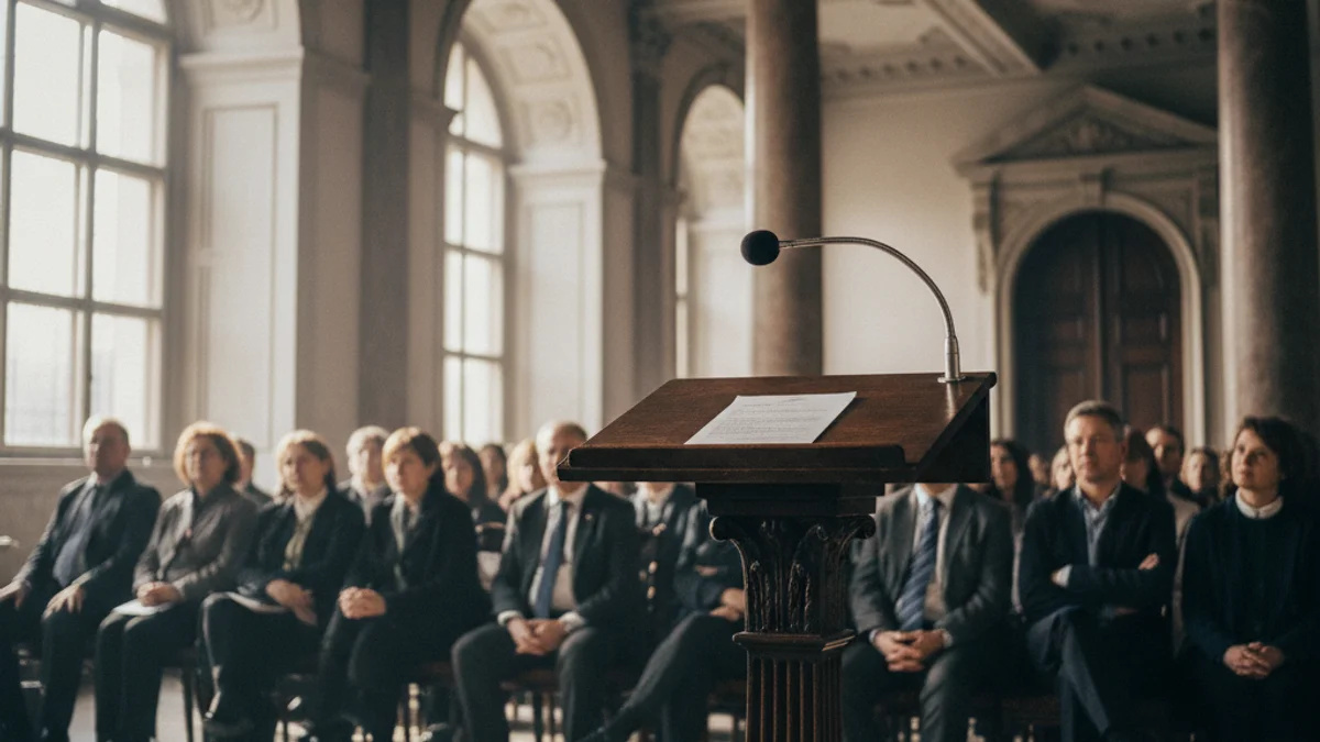 Generic image of a microphone on a podium during an institutional event.