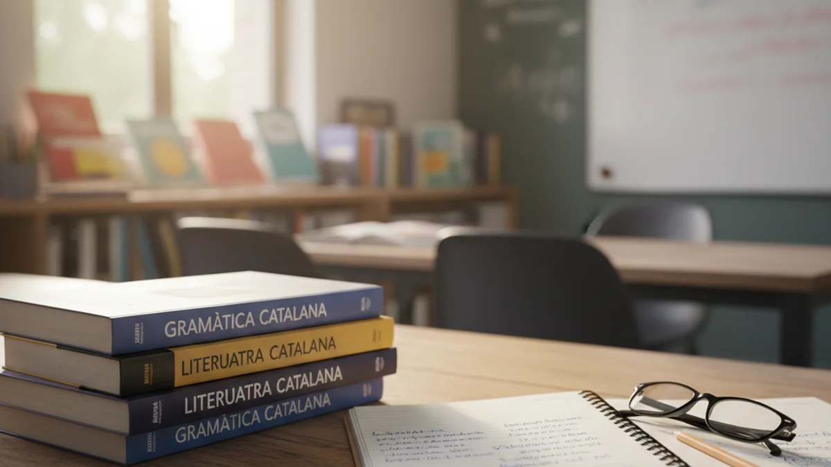 Generic image of a language learning environment with books and notes on a table.