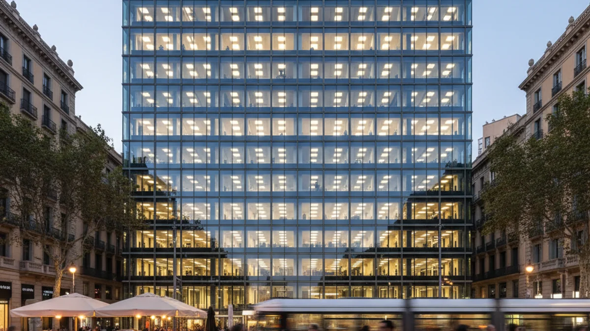 Imatge genèrica de l'edifici Estel a l'Eixample de Barcelona, actual seu d'empreses tecnològiques i farmacèutiques.