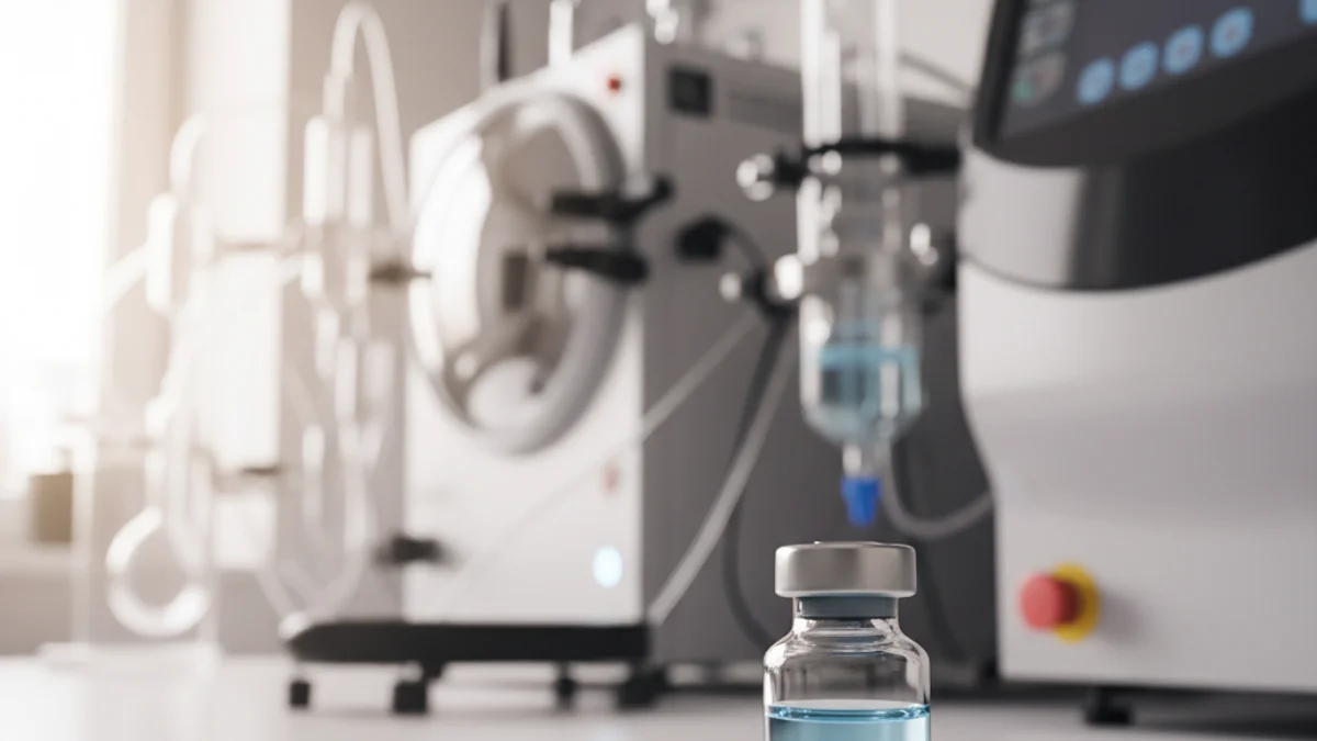 Generic image of a medicine vial in a medical research laboratory.