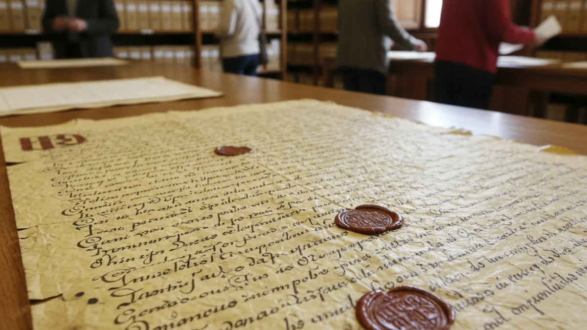 Generic image of ancient parchments and historical documentation in an archive.