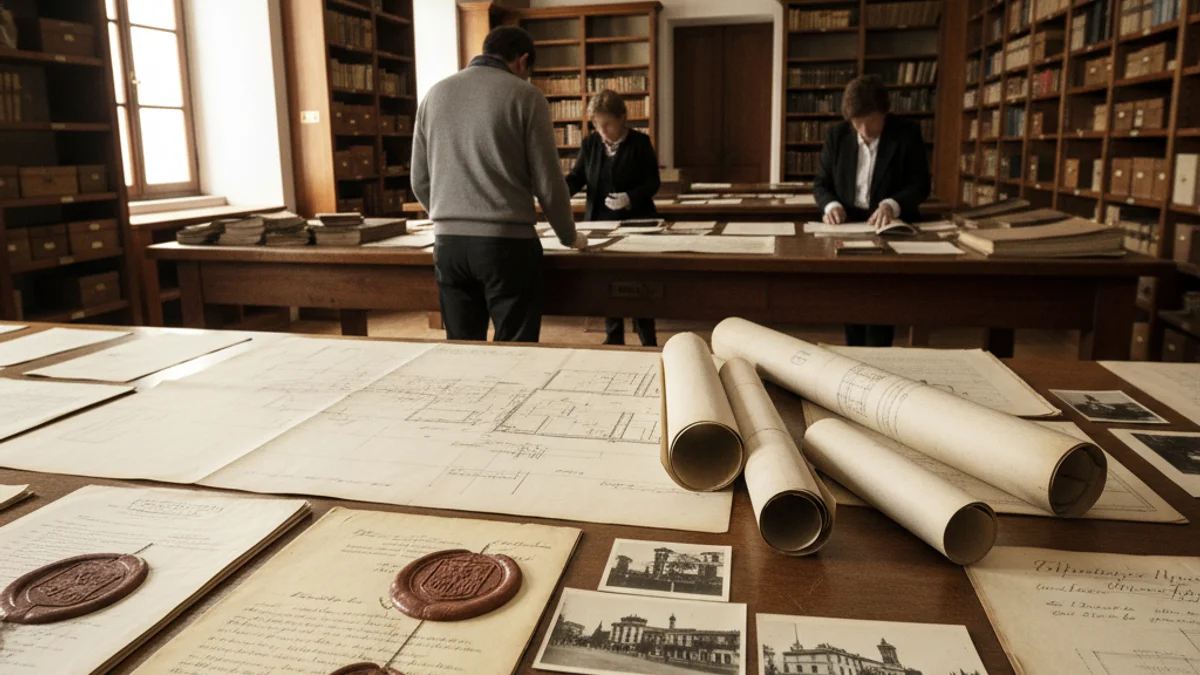 Imatge genèrica de documents històrics i plànols antics en un arxiu.